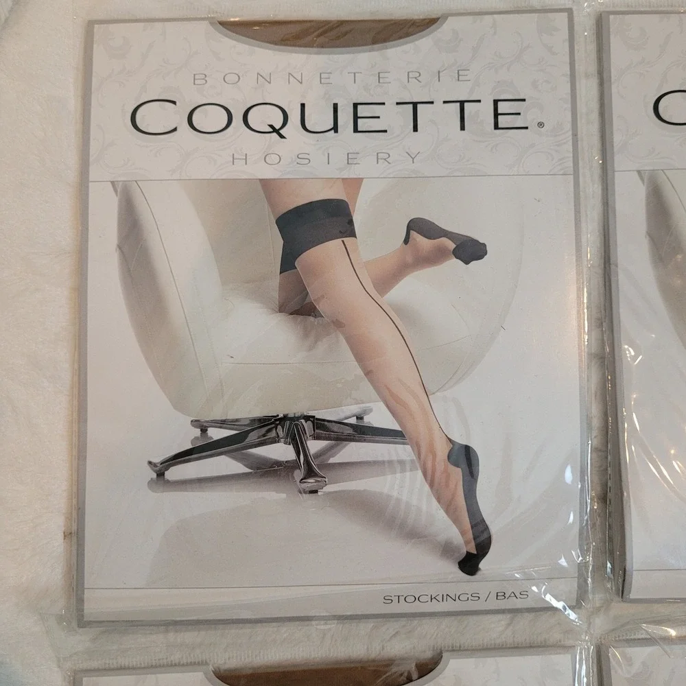 Bonneterie 4 Pack Coquette‎ Hosiery Cuban Heel Back Seam Stockings Nude Black OS